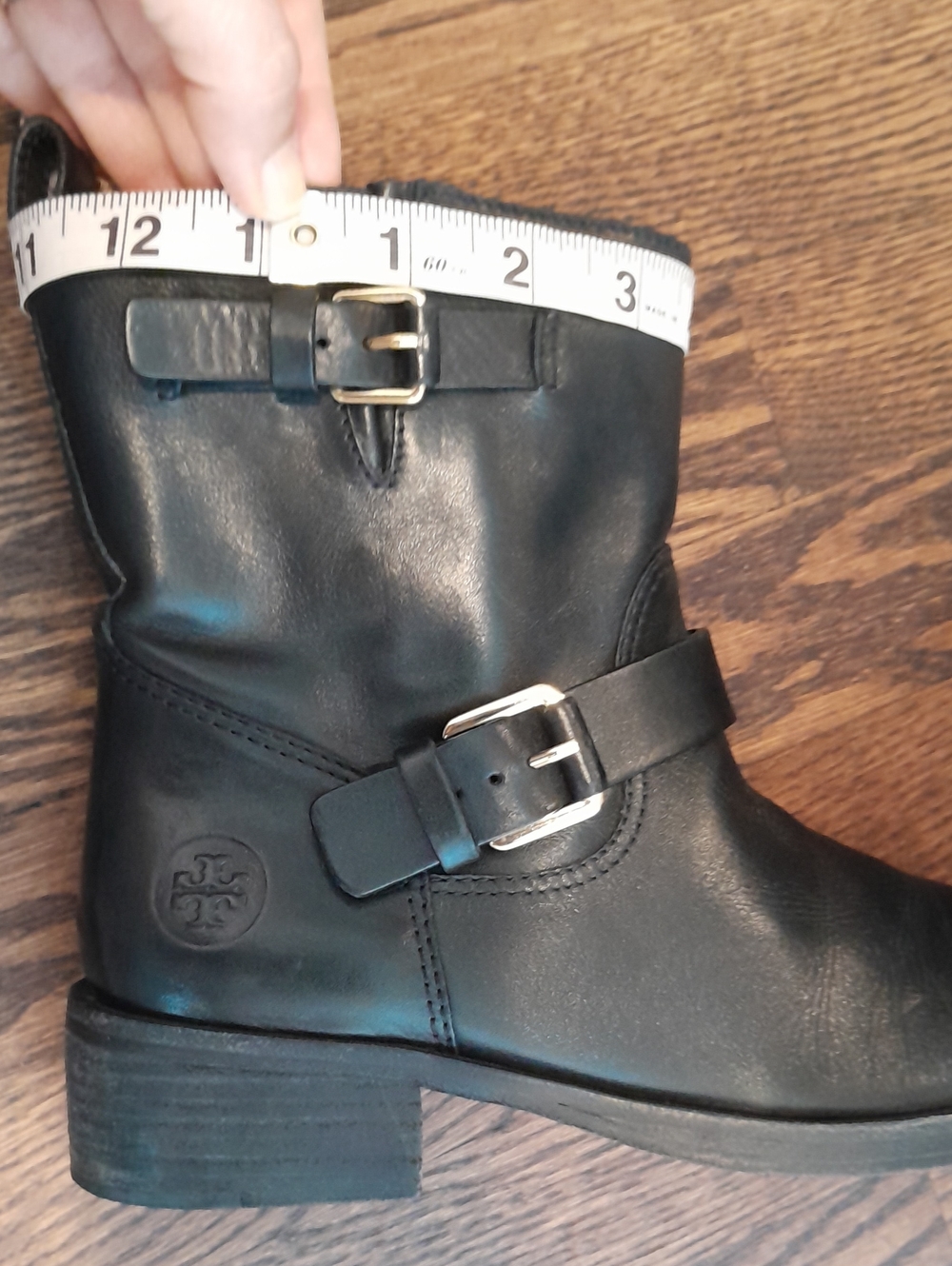Tory Burch "Bennie" Black Leather Moto Ankle Boots - Women 7M, Buckle - Picture 11 of 15